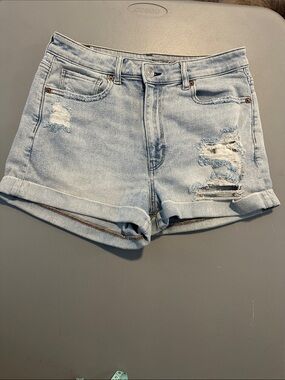 American Eagle Outfitters Light Blue Distressed High-Rise Jean Shorts
